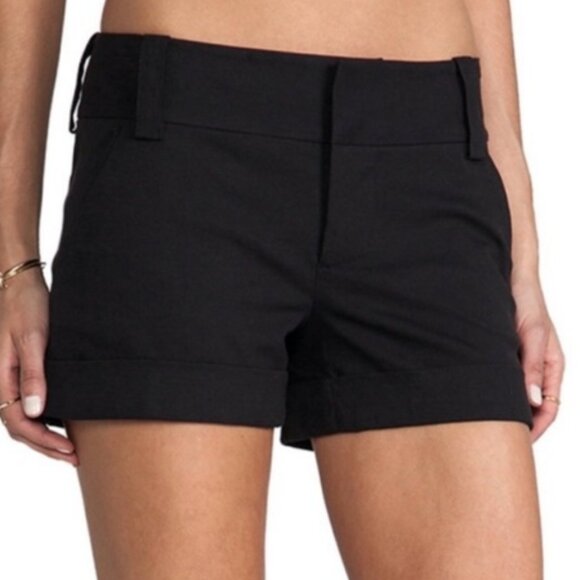 Alice + Olivia Black Cuffed Tailored Shorts Cotton Lycra Blend Size 4 - Picture 1 of 7